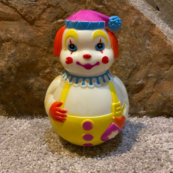 Vintage 1972 The First Years 6.5” Clown Roly Poly Chime Plastic Toy - Picture 1 of 4